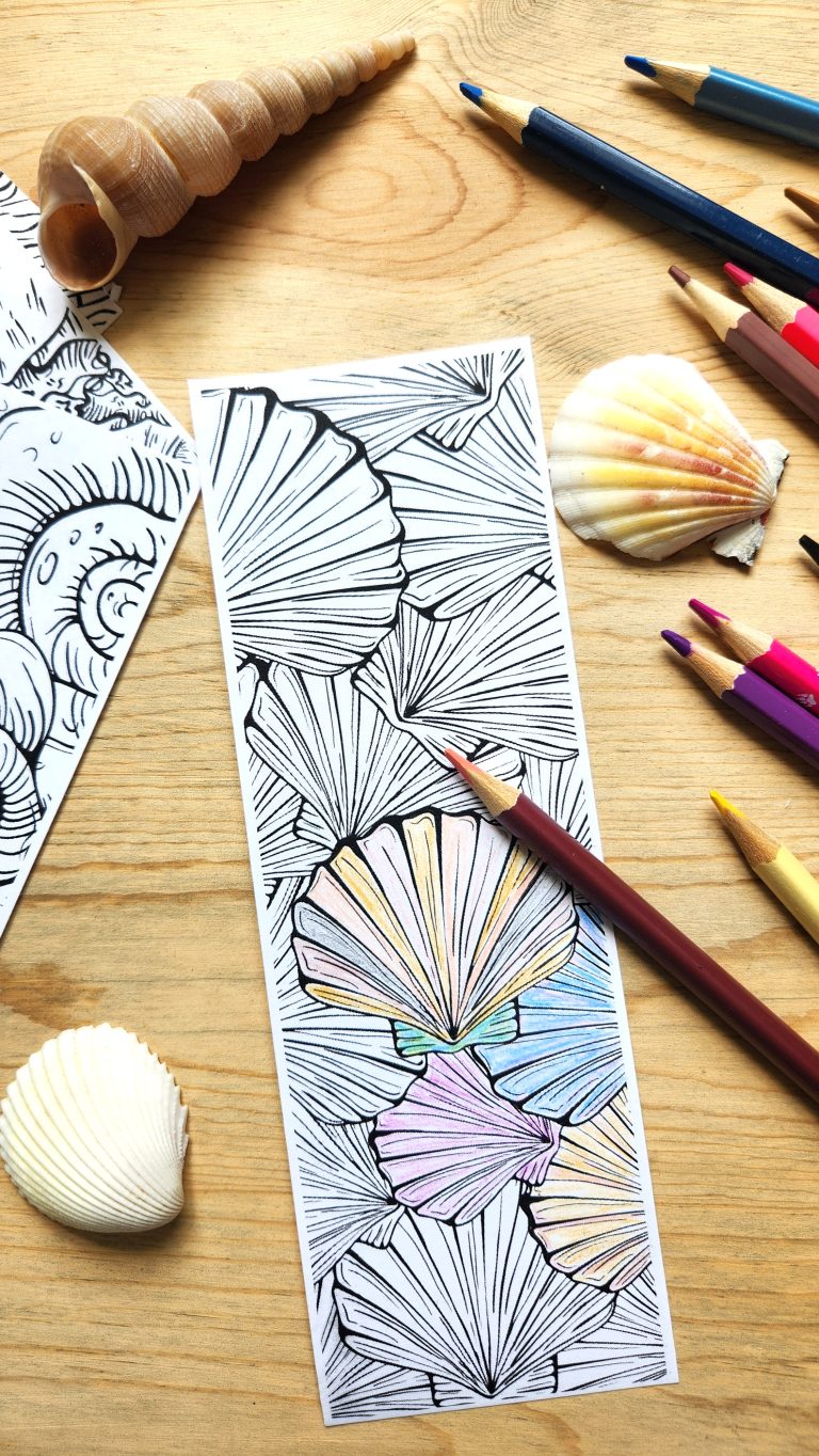 Seashell Coloring Bookmarks | Beach Coastal DIY Craft