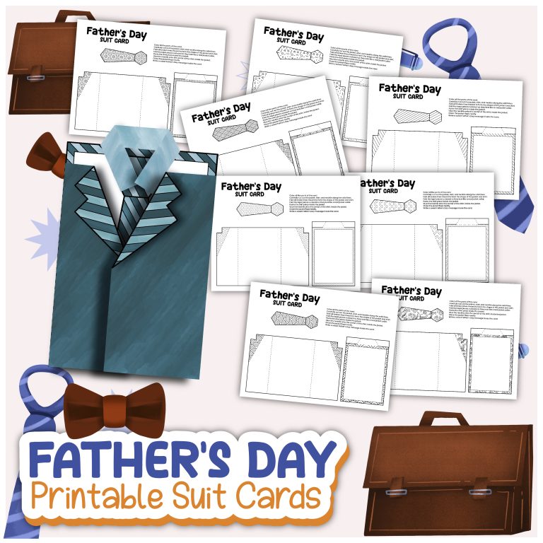 Father’s Day Suit Card Coloring Craft Printable | DIY Color Your Own Card | Printable Father’s Day Card | Instant Download PDF | Kids Craft Activity
